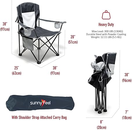 Xl Oversized Camping Chair, Folding Camp Chairs For Adults Heavy Duty Big Tall 300 Lbs, Padded Portable Quad Arm Lawn Chair