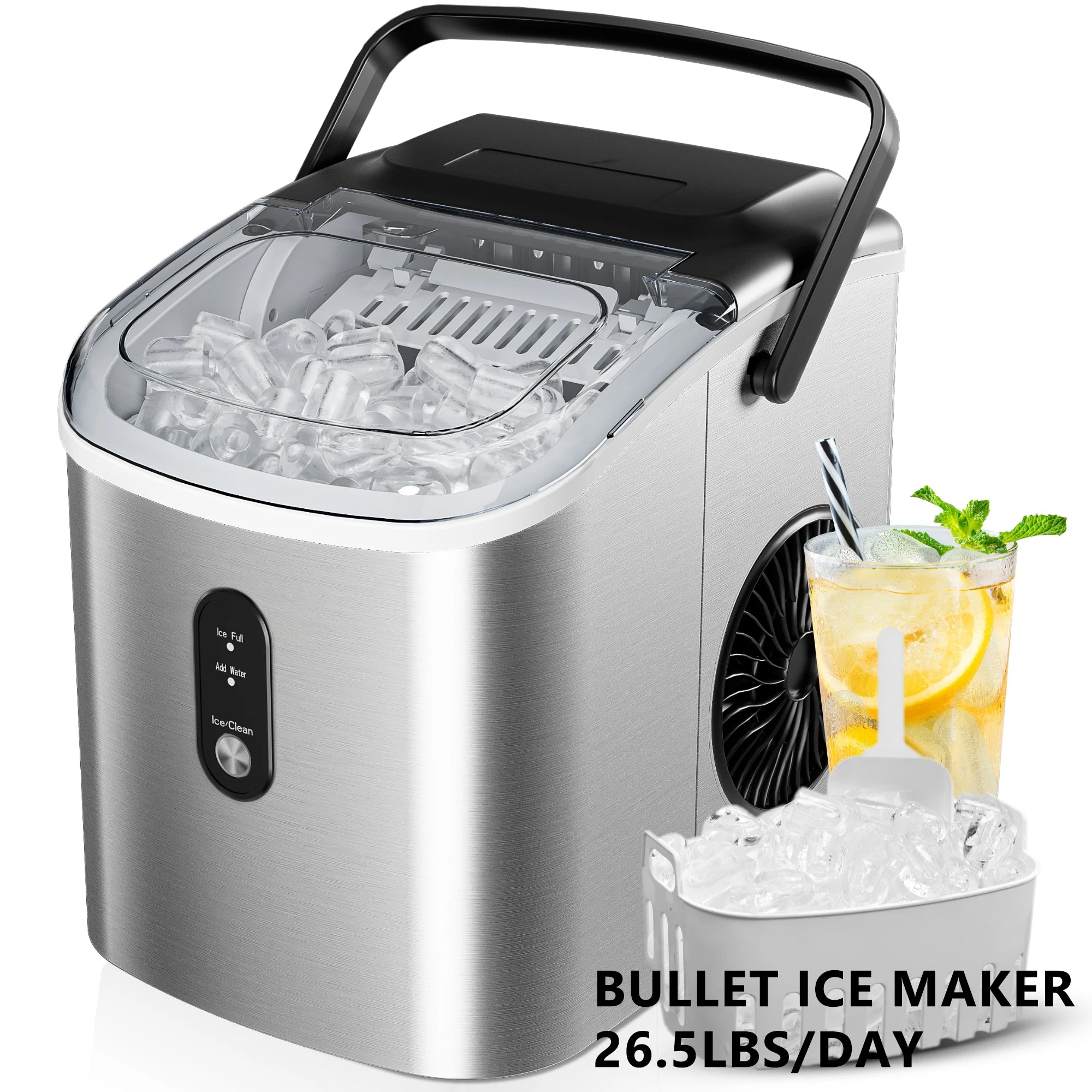 Vibekio Portable Ice Machine 9 Cubes in 6 Mins Ice Maker Machine 26.5lbs/Day Auto-Cleaning Countertop for Home Kitchen Camping