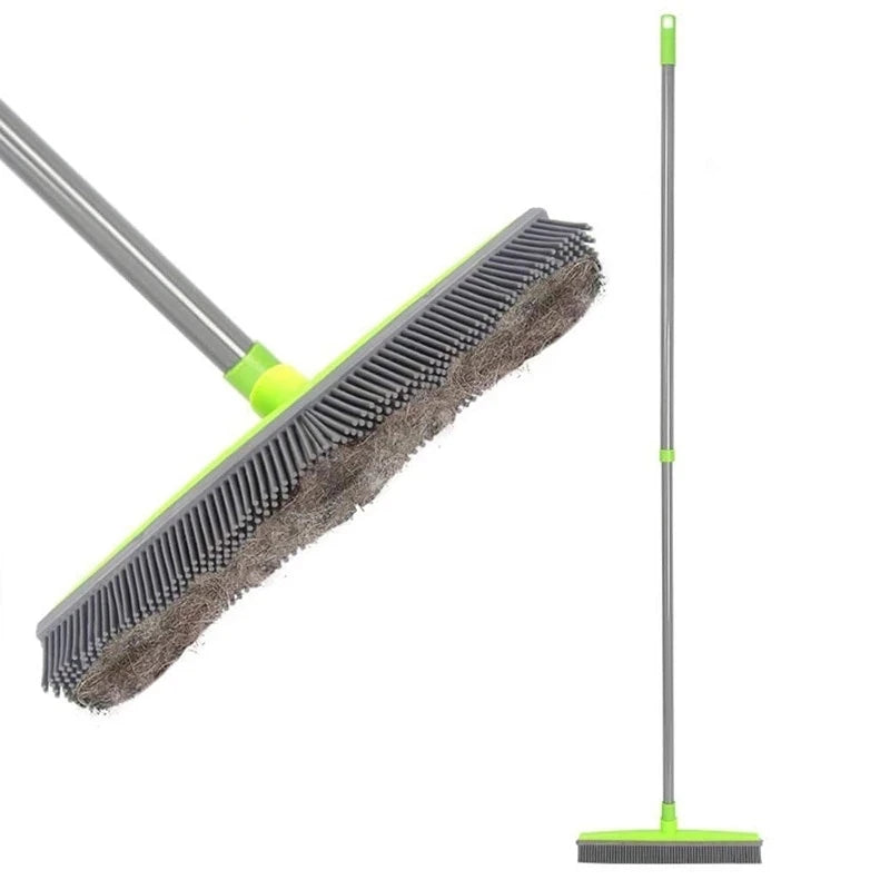 Pet Hair Rubber Broom Floor Brush for Carpet Dog Hair Remover Silicone Broom  Househeld Cleaning Squeegee Adjustable Long Handle