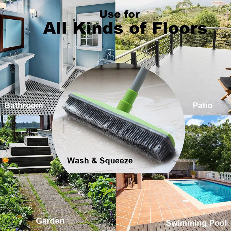 Pet Hair Rubber Broom Floor Brush for Carpet Dog Hair Remover Silicone Broom  Househeld Cleaning Squeegee Adjustable Long Handle