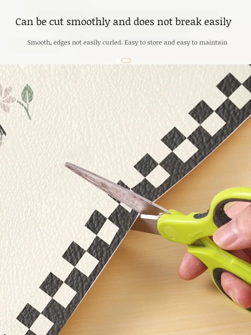 Simple checkerboard grid TV cabinet mat light luxury leather pvc dust mat kitchen table waterproof oilproof mat