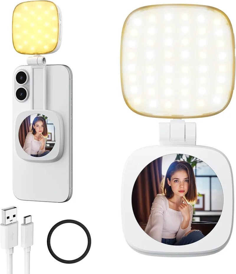 2 in 1 Magnetic Phone Selfie Light with Mirror for Magsafe IPhone Samsung Fill Light Led Ring Light Vlog Photography Accessories