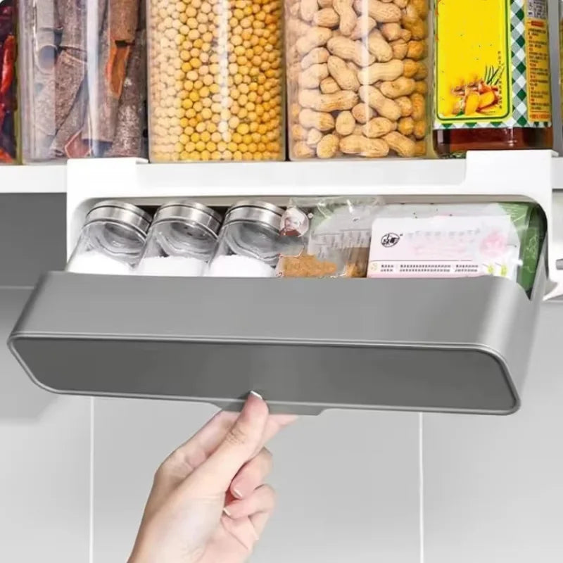 1pc Plastic Seasoning Bottle Storage Rack Punch-free Adjustable Seasoning Box Salt Sugar Seasoning Jar Set Kitchen Organizer