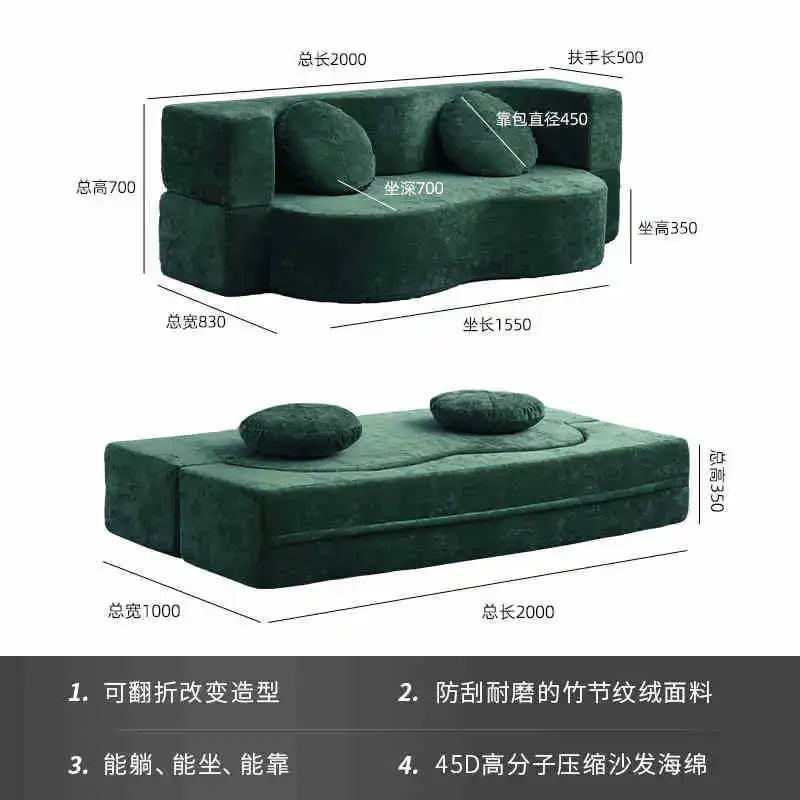 Nordic Compression sofa medium-ancient fabric small apartment living room foldable dual-purpose sponge sofa bed Home Furniture