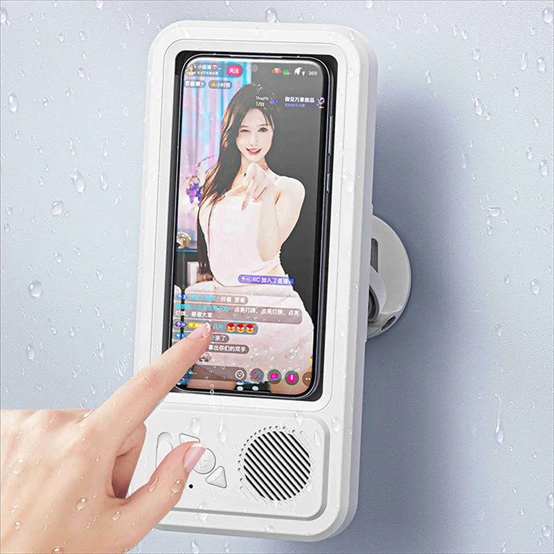 Safe Waterproof Shower Phone Case Bluetooth Speaker with Touchscreen Mobile Wall Mount Holder for Bathroom,Swimming Pool & Beach