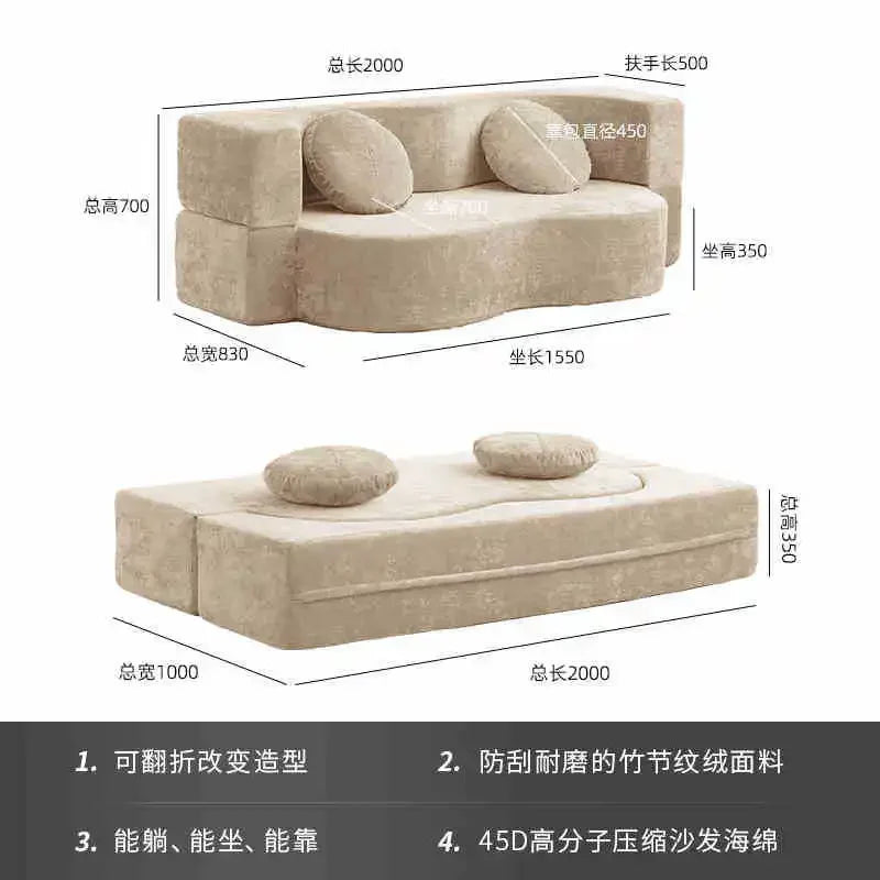 Nordic Compression sofa medium-ancient fabric small apartment living room foldable dual-purpose sponge sofa bed Home Furniture