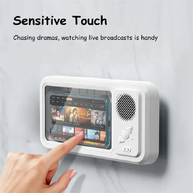 Safe Waterproof Shower Phone Case Bluetooth Speaker with Touchscreen Mobile Wall Mount Holder for Bathroom,Swimming Pool & Beach