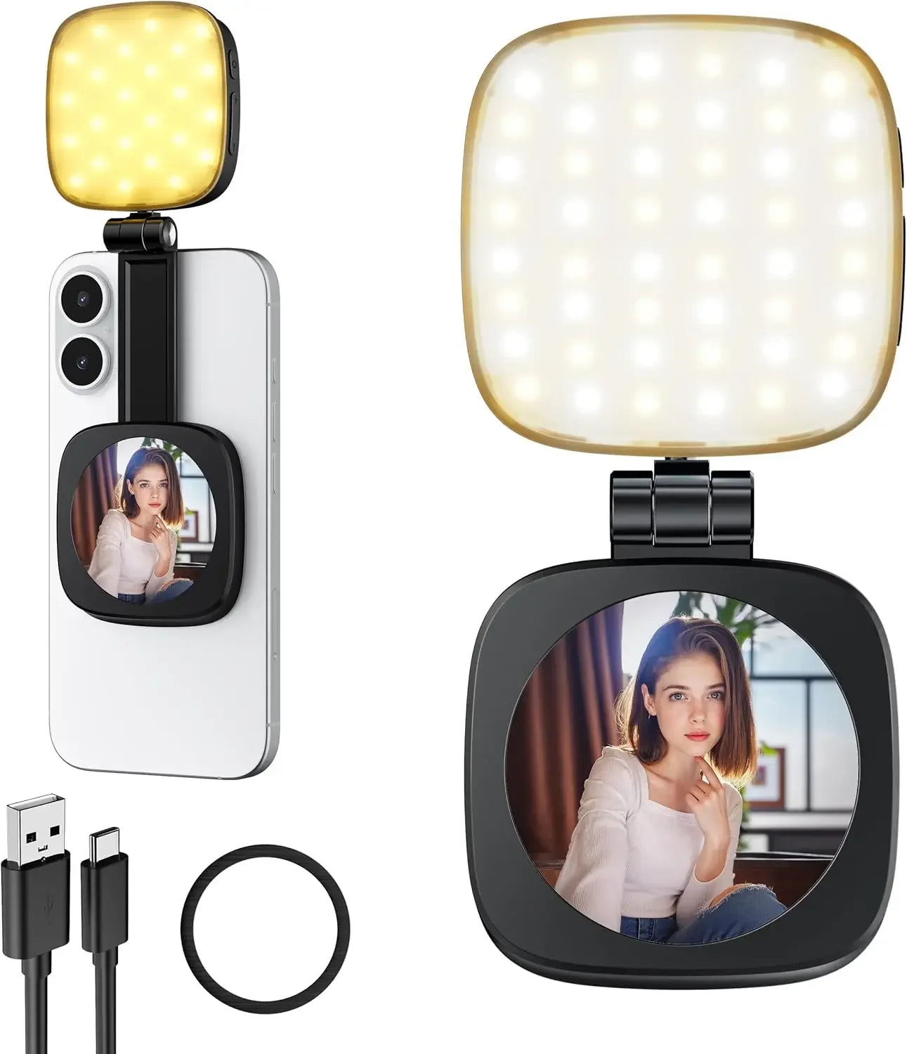 2 in 1 Magnetic Phone Selfie Light with Mirror for Magsafe IPhone Samsung Fill Light Led Ring Light Vlog Photography Accessories