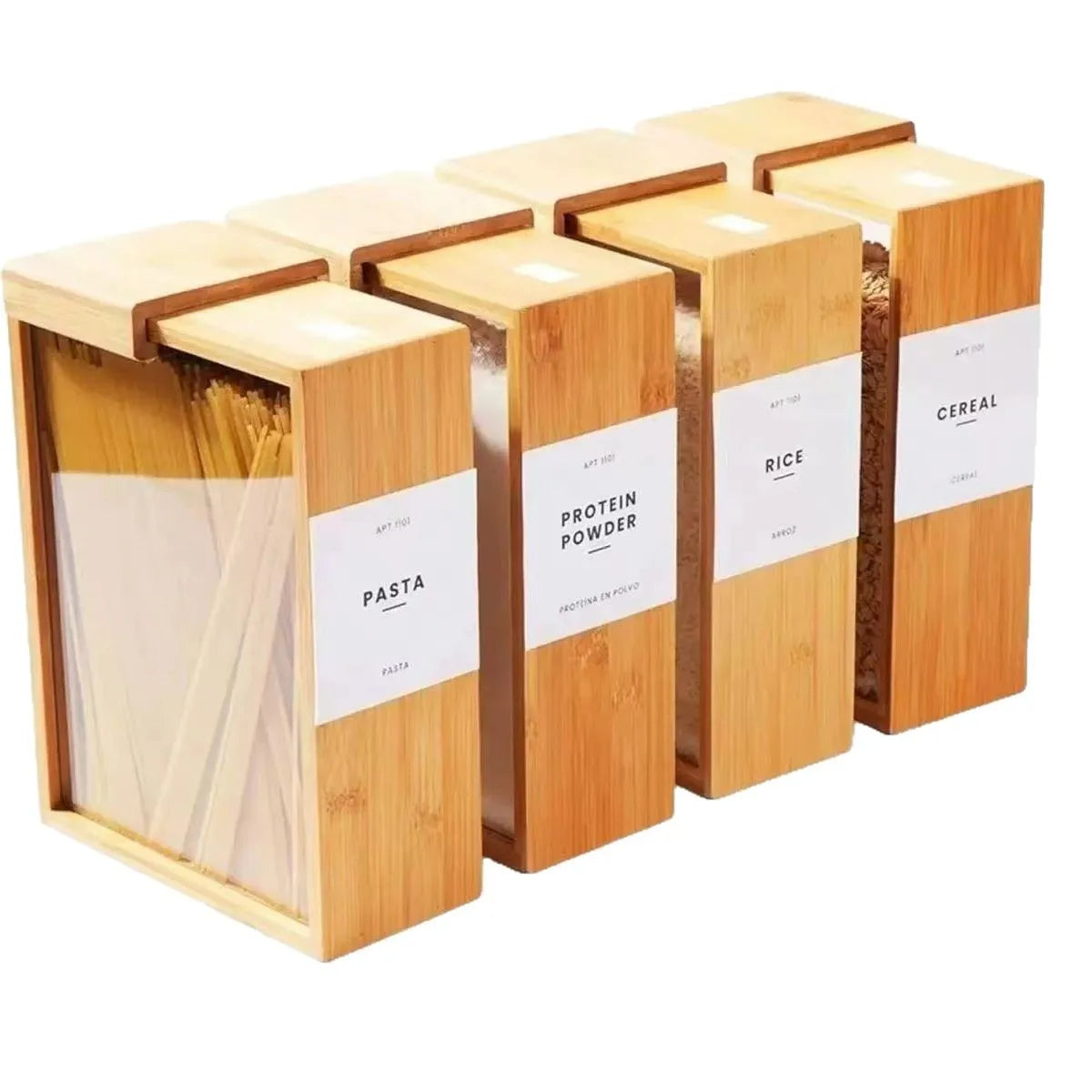 Bamboo Kitchen Food Dispenser & Storage Canister – Pantry Organizer