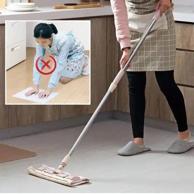 Flat Mop Stainless Steel Handle With Reusable Washable 3Mop Cloths Microfiber Large Telescopic Floor Mop Household Cleaning Tool