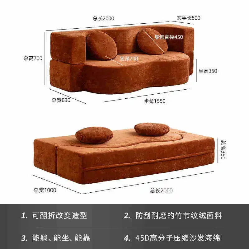 Nordic Compression sofa medium-ancient fabric small apartment living room foldable dual-purpose sponge sofa bed Home Furniture