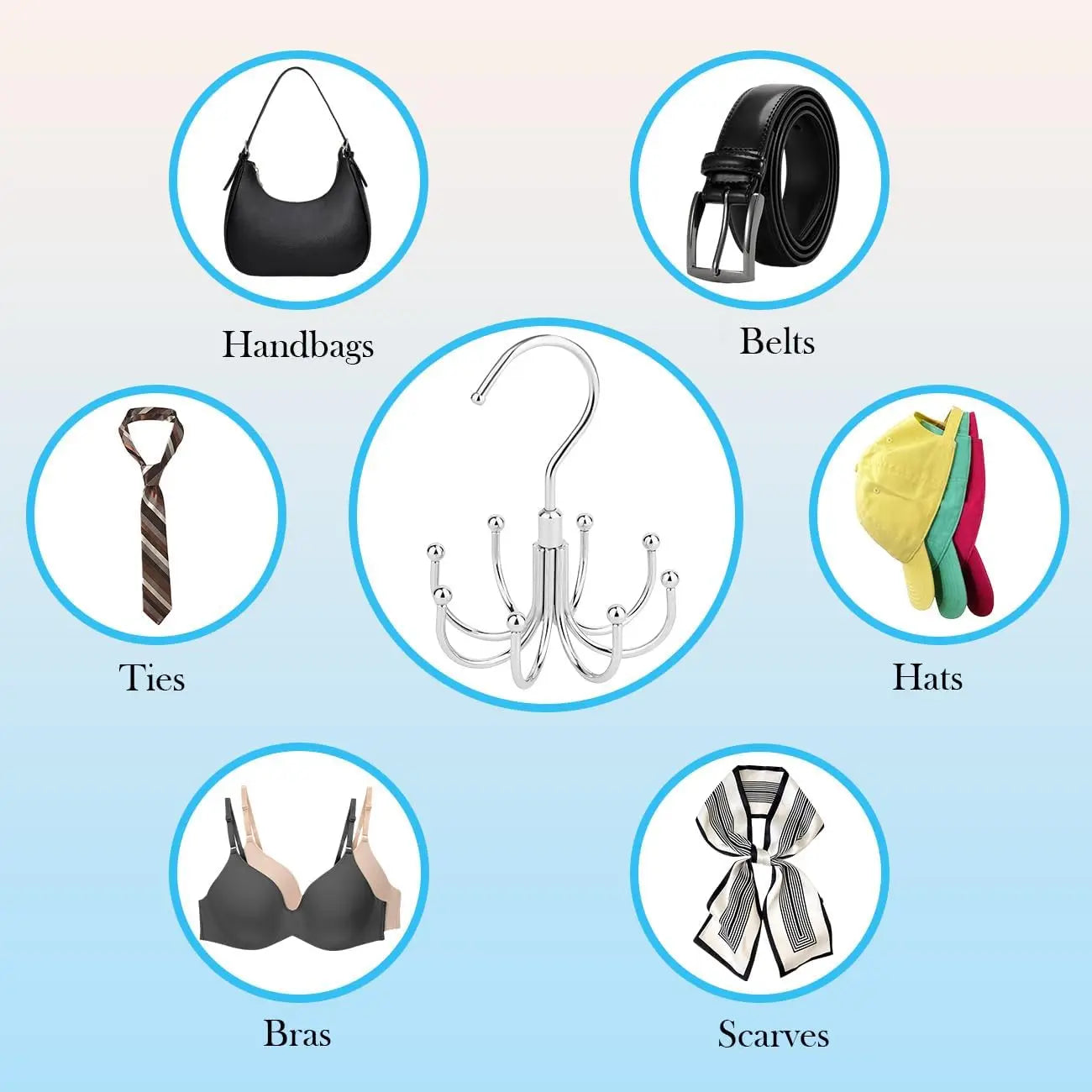 Multi Purpose Hanger 360 Rotatable Metal Clothes 8 Claw Hooks Closet Wardrobe Organizer Multifunctional Hook Belt