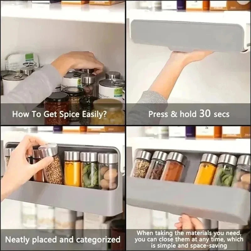 1pc Plastic Seasoning Bottle Storage Rack Punch-free Adjustable Seasoning Box Salt Sugar Seasoning Jar Set Kitchen Organizer