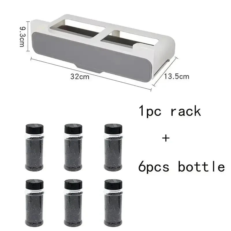 1pc Plastic Seasoning Bottle Storage Rack Punch-free Adjustable Seasoning Box Salt Sugar Seasoning Jar Set Kitchen Organizer