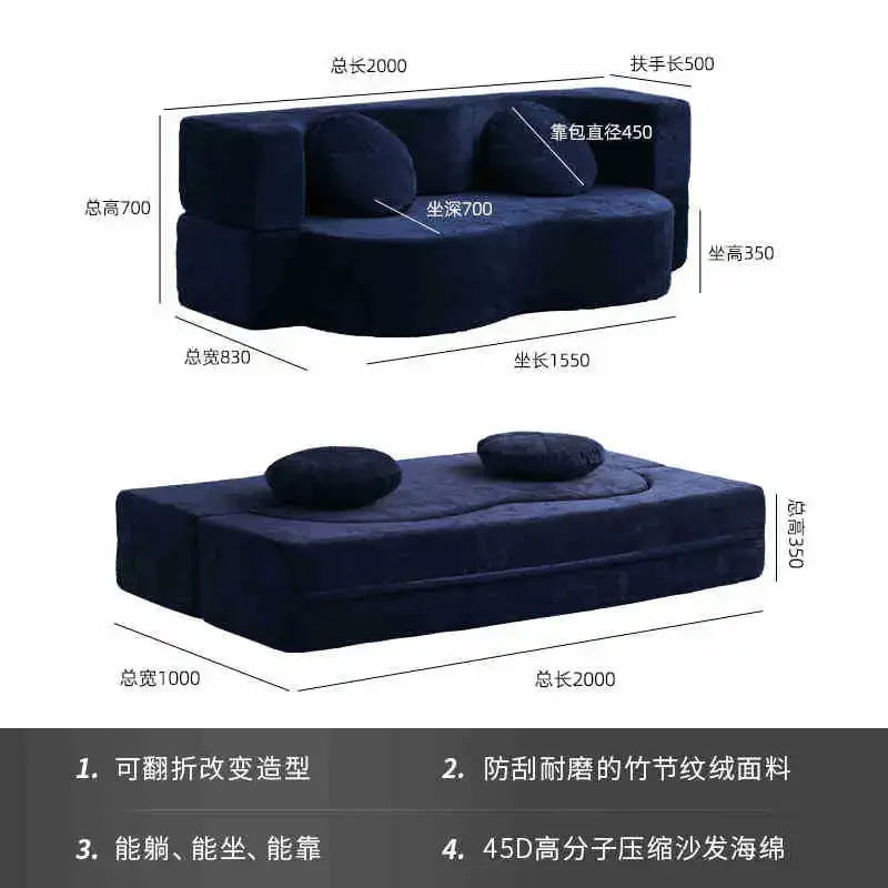 Nordic Compression sofa medium-ancient fabric small apartment living room foldable dual-purpose sponge sofa bed Home Furniture