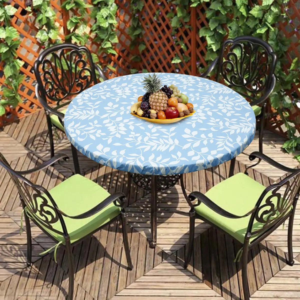 Waterproof Round Tablecloth PVC Table Decoration and Accessories Flannel Backed Elastic Edged Round Table Cover for Home Kitchen