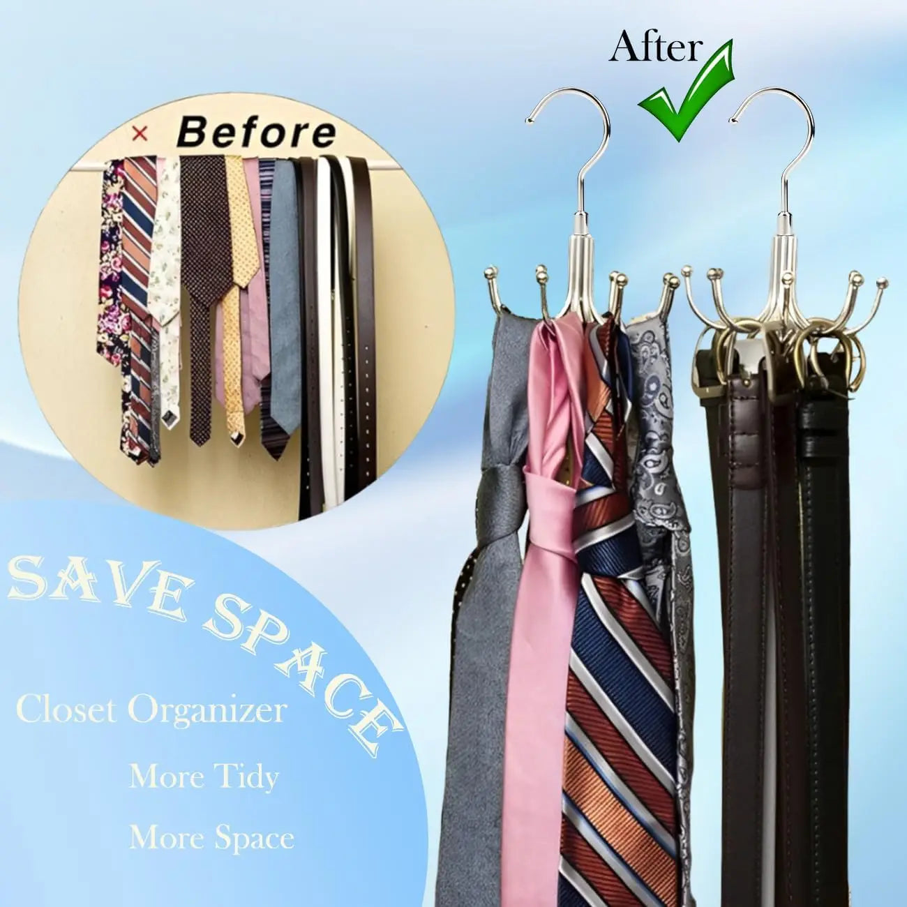 Multi Purpose Hanger 360 Rotatable Metal Clothes 8 Claw Hooks Closet Wardrobe Organizer Multifunctional Hook Belt