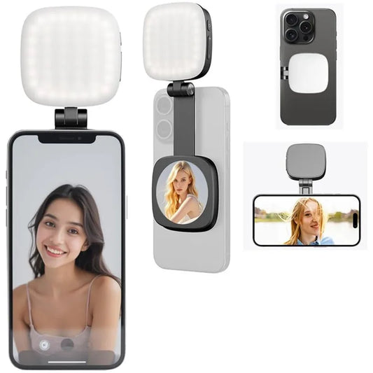 2 in 1 Magnetic Phone Selfie Light with Mirror for Magsafe IPhone Samsung Fill Light Led Ring Light Vlog Photography Accessories