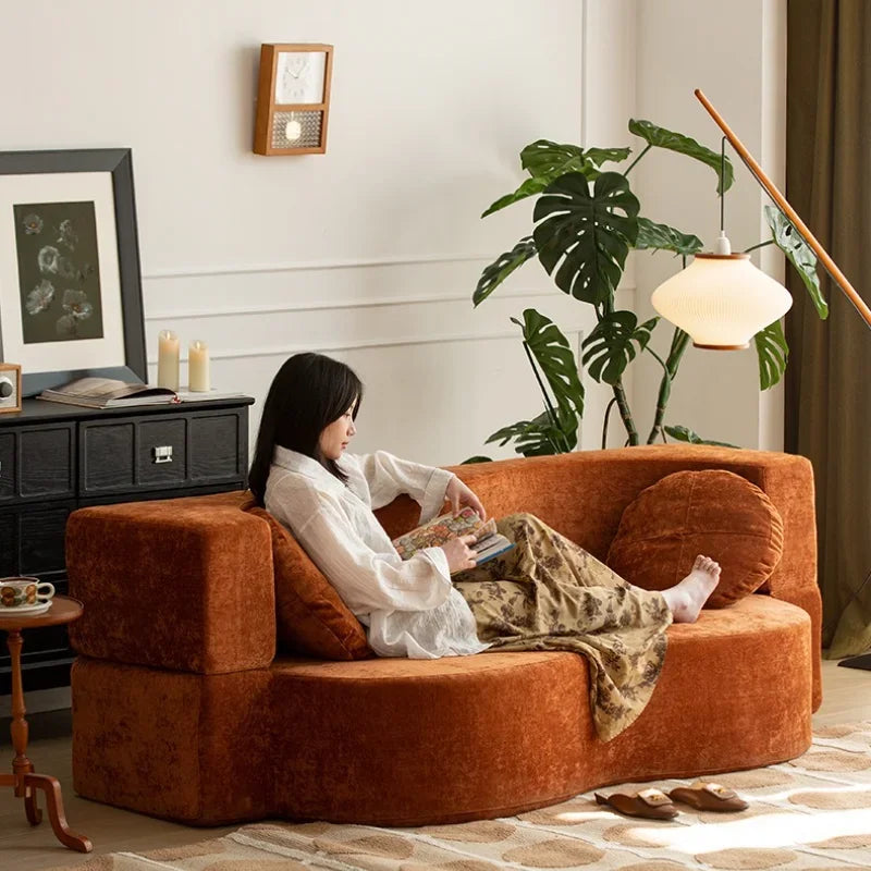 Nordic Compression sofa medium-ancient fabric small apartment living room foldable dual-purpose sponge sofa bed Home Furniture