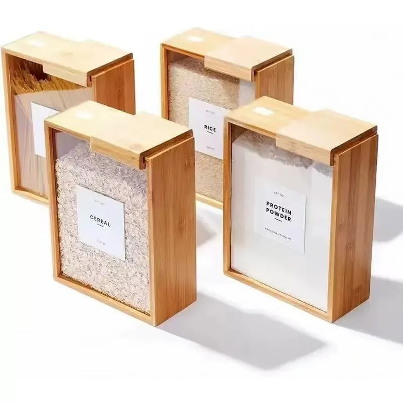 Bamboo Kitchen Food Dispenser & Storage Canister – Pantry Organizer