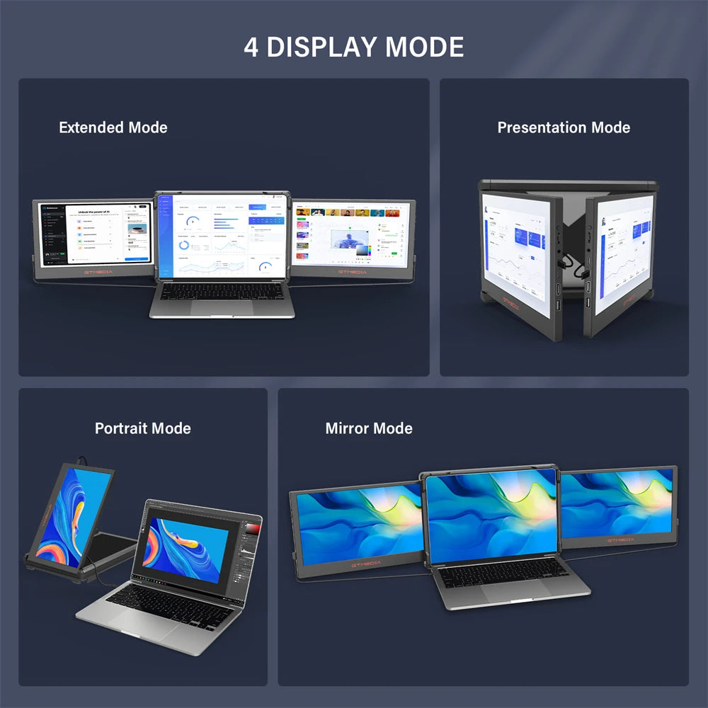 GTMEDIA 11.6Inch Portable Monitor 1920*1080 IPS FHD Triple Dual Extender Screen Full View Fold Display For 13.0-17.3Inch Laptops