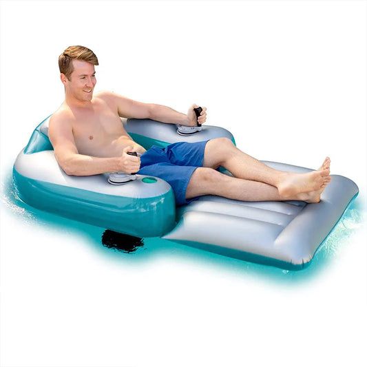 46W PVC Power Lounger w/Propeller Drive 0.88m/s, 40min Floating Chair for Pool/Beach, Inflatable Water Sofa w/Lithium Thruster