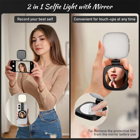 2 in 1 Magnetic Phone Selfie Light with Mirror for Magsafe IPhone Samsung Fill Light Led Ring Light Vlog Photography Accessories