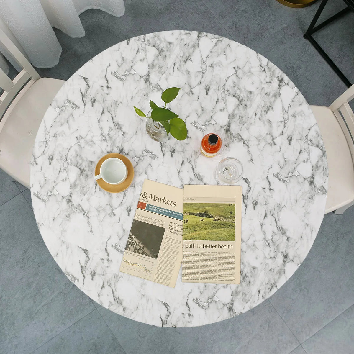 Waterproof Round Tablecloth PVC Table Decoration and Accessories Flannel Backed Elastic Edged Round Table Cover for Home Kitchen