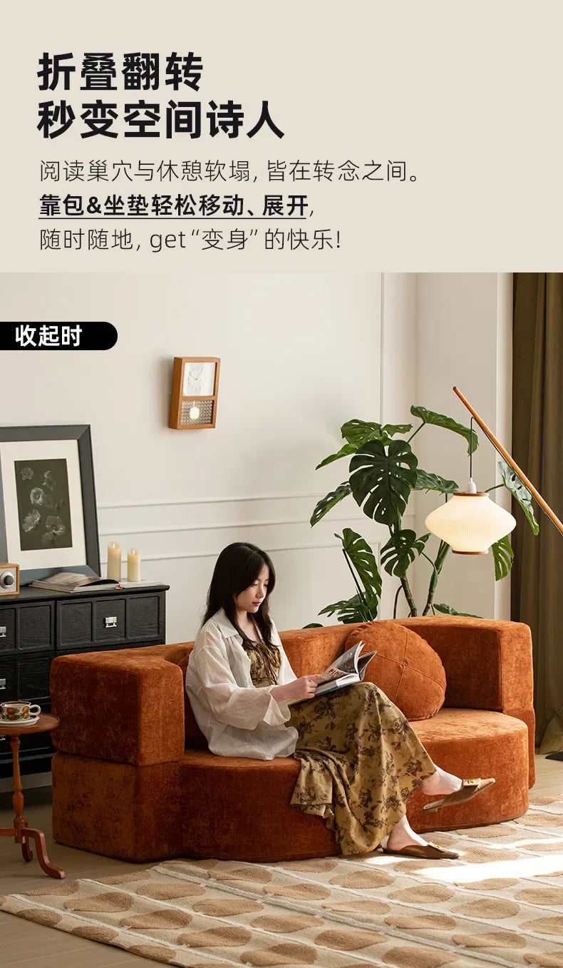 Nordic Compression sofa medium-ancient fabric small apartment living room foldable dual-purpose sponge sofa bed Home Furniture