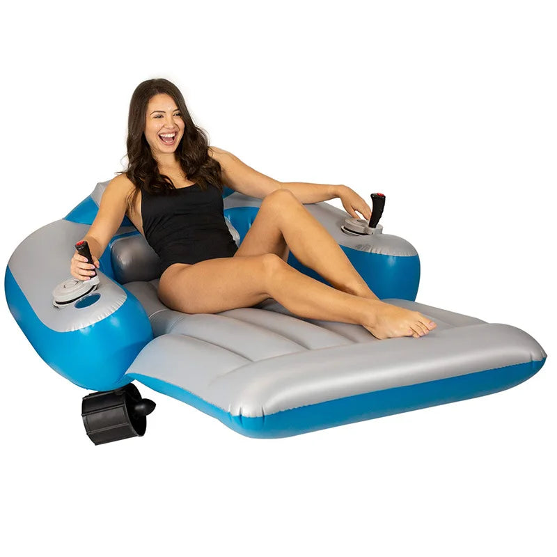 46W PVC Power Lounger w/Propeller Drive 0.88m/s, 40min Floating Chair for Pool/Beach, Inflatable Water Sofa w/Lithium Thruster