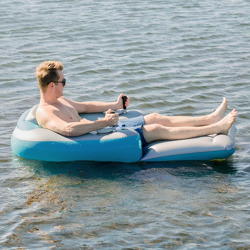 46W PVC Power Lounger w/Propeller Drive 0.88m/s, 40min Floating Chair for Pool/Beach, Inflatable Water Sofa w/Lithium Thruster