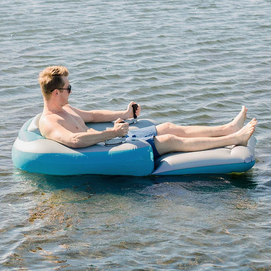 46W PVC Power Lounger w/Propeller Drive 0.88m/s, 40min Floating Chair for Pool/Beach, Inflatable Water Sofa w/Lithium Thruster