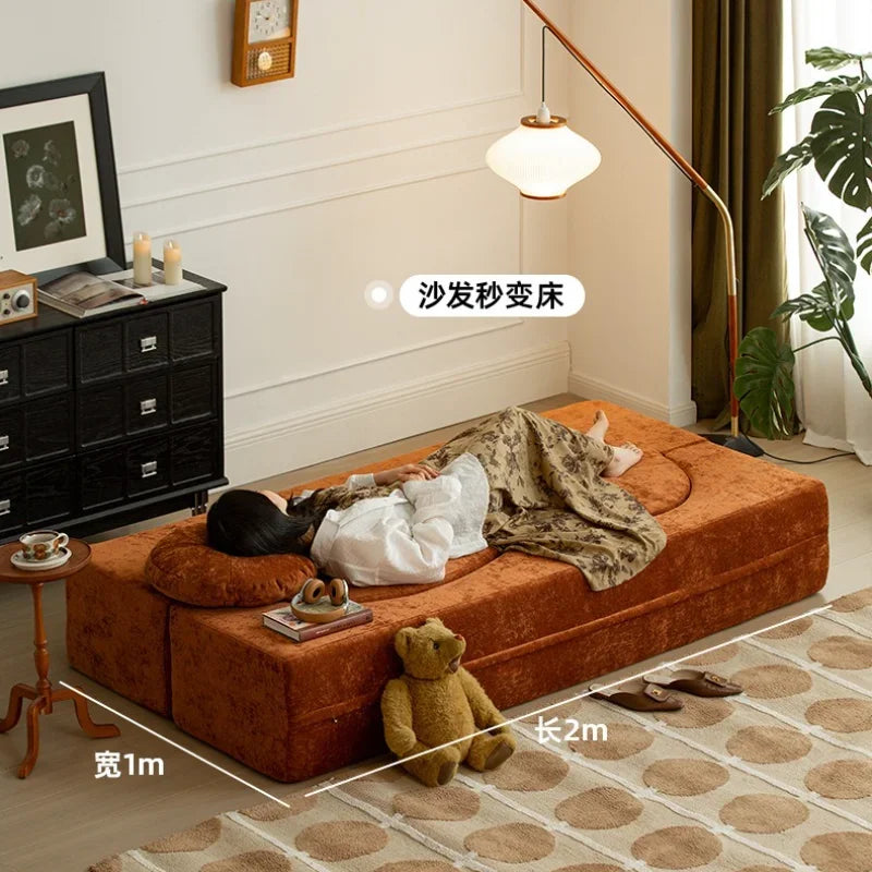 Nordic Compression sofa medium-ancient fabric small apartment living room foldable dual-purpose sponge sofa bed Home Furniture