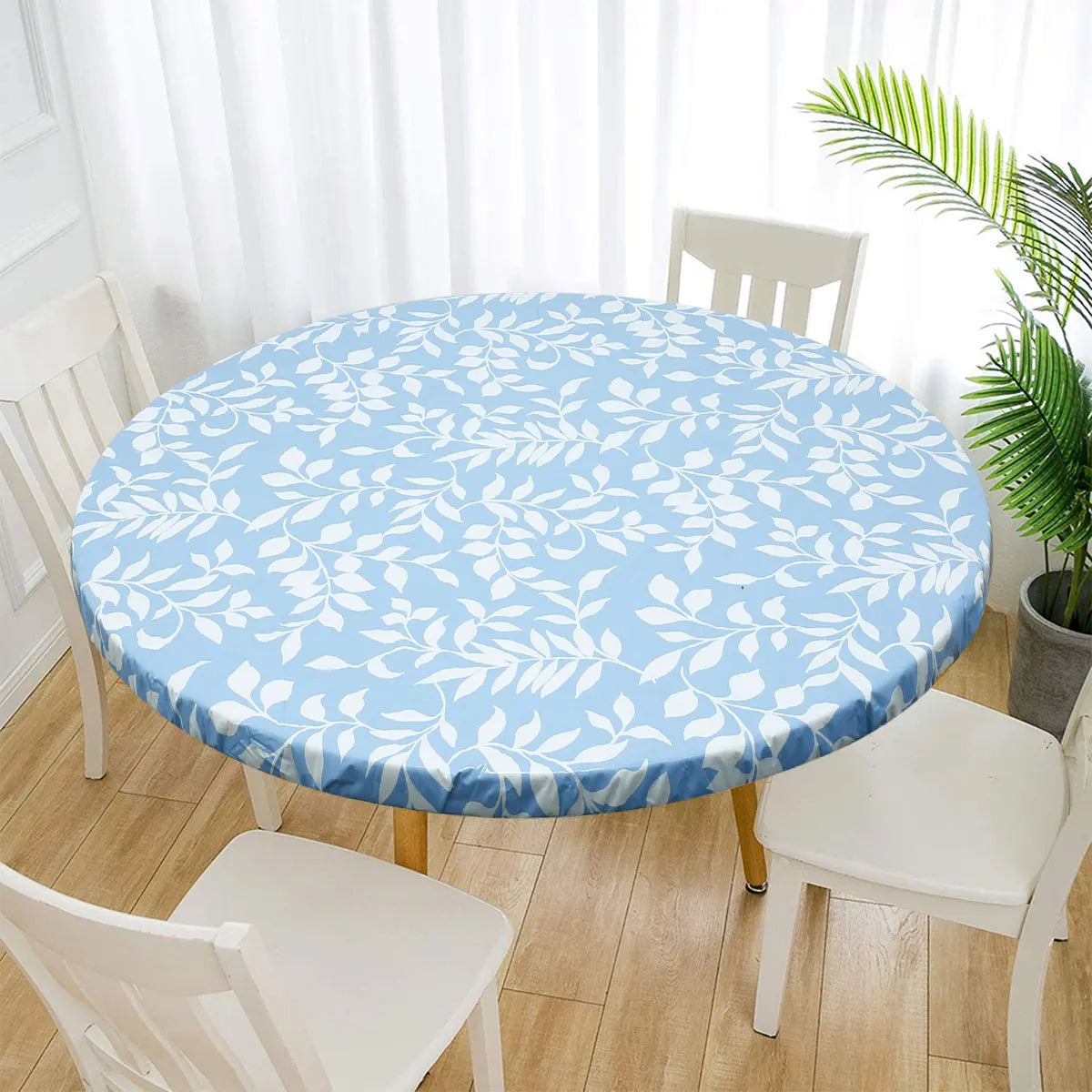 Waterproof Round Tablecloth PVC Table Decoration and Accessories Flannel Backed Elastic Edged Round Table Cover for Home Kitchen