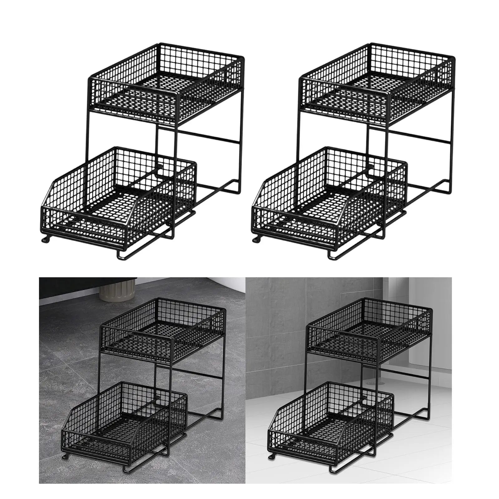 under Sink Organizer, Storage Sliding Cabinet Organizer 2 Tier Sliding Kitchen