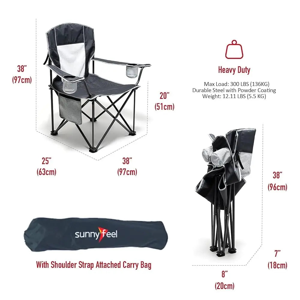 Xl Oversized Camping Chair, Folding Camp Chairs For Adults Heavy Duty Big Tall 300 Lbs, Padded Portable Quad Arm Lawn Chair