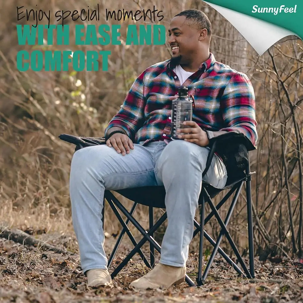 Xl Oversized Camping Chair, Folding Camp Chairs For Adults Heavy Duty Big Tall 300 Lbs, Padded Portable Quad Arm Lawn Chair