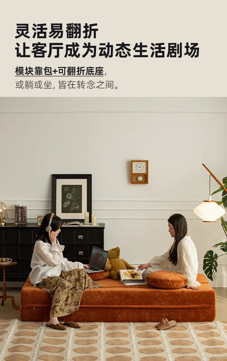 Nordic Compression sofa medium-ancient fabric small apartment living room foldable dual-purpose sponge sofa bed Home Furniture