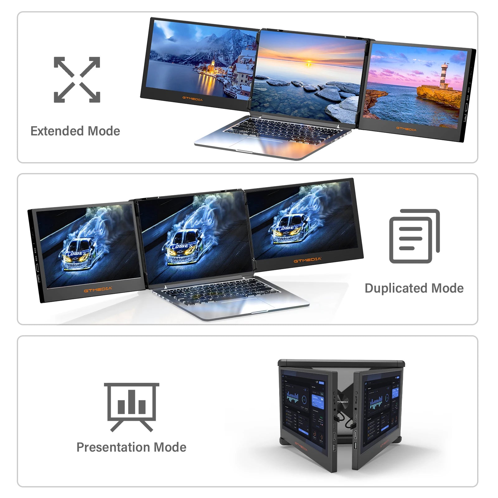 GTMEDIA 11.6Inch Portable Monitor 1920*1080 IPS FHD Triple Dual Extender Screen Full View Fold Display For 13.0-17.3Inch Laptops