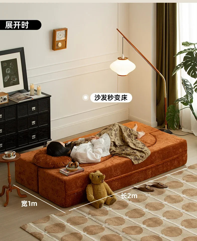 Nordic Compression sofa medium-ancient fabric small apartment living room foldable dual-purpose sponge sofa bed Home Furniture