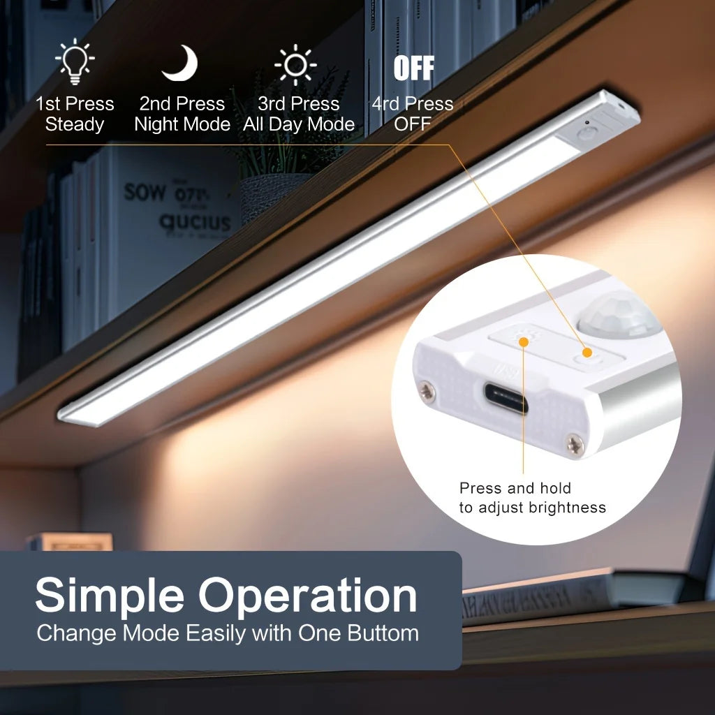 10-50cm LED Motion Sensor Light Night Wireless Lamp USB Battery Rechargeable Wall Under Cabinet For Bedroom Kitchen Lighting