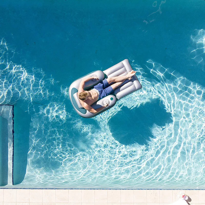 46W PVC Power Lounger w/Propeller Drive 0.88m/s, 40min Floating Chair for Pool/Beach, Inflatable Water Sofa w/Lithium Thruster