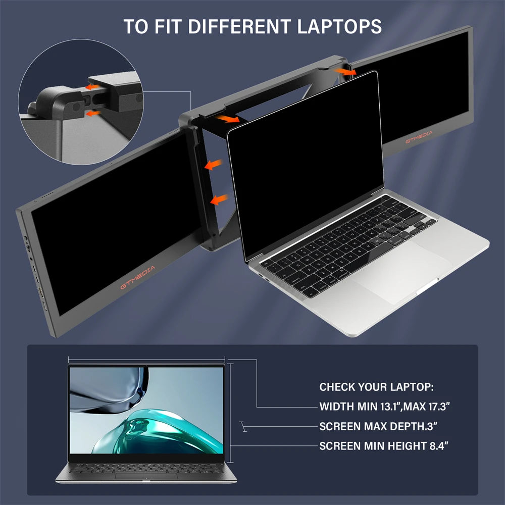 GTMEDIA 11.6Inch Portable Monitor 1920*1080 IPS FHD Triple Dual Extender Screen Full View Fold Display For 13.0-17.3Inch Laptops