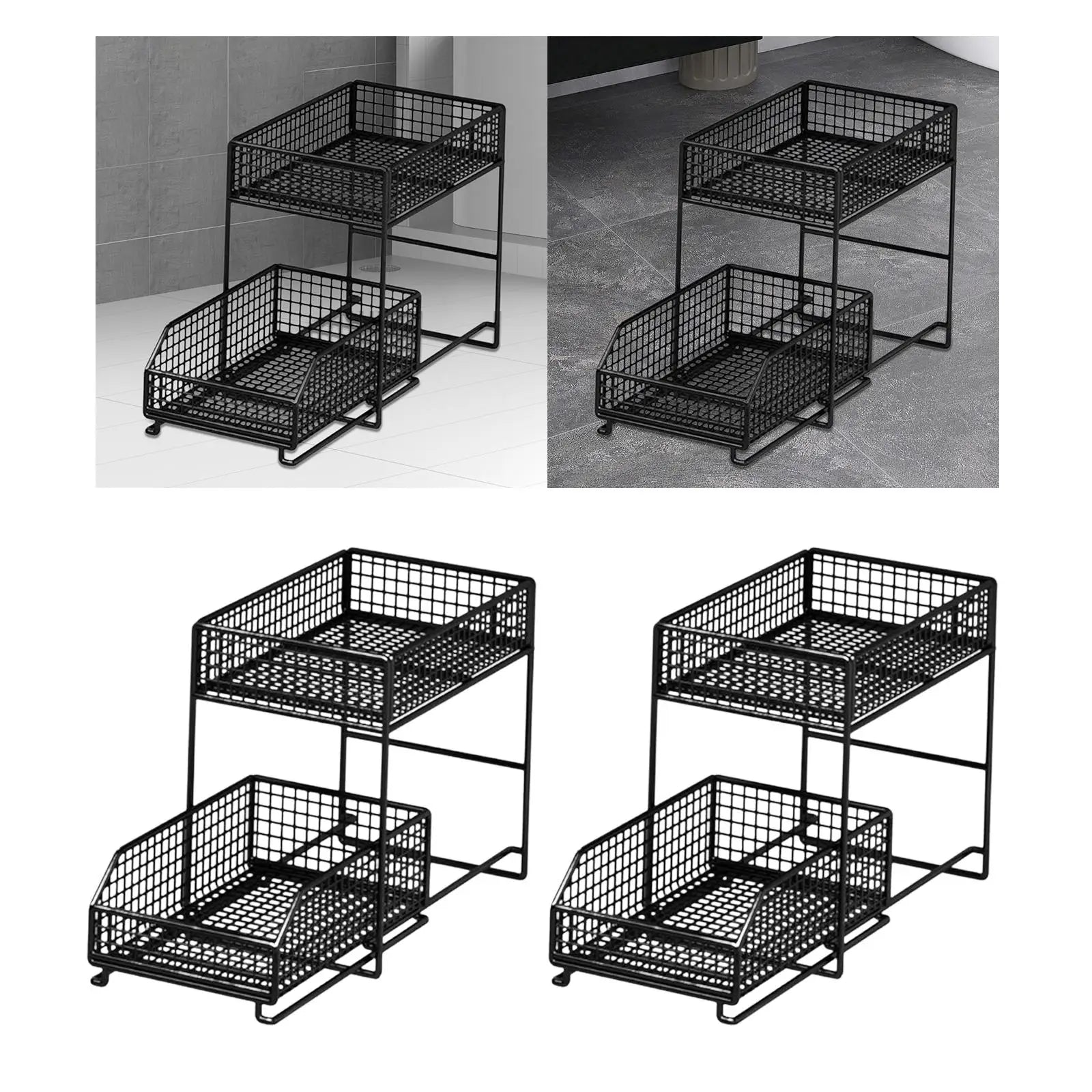 under Sink Organizer, Storage Sliding Cabinet Organizer 2 Tier Sliding Kitchen