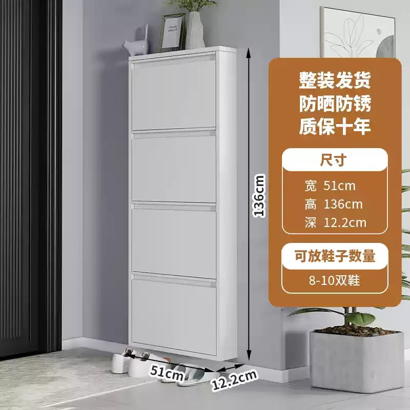 Slim Steel Shoe Rack with Flip Door, Multi-Layer Entryway Storage Cabinet, Compact Wall-Mounted Shoe Shelf for Small Spaces