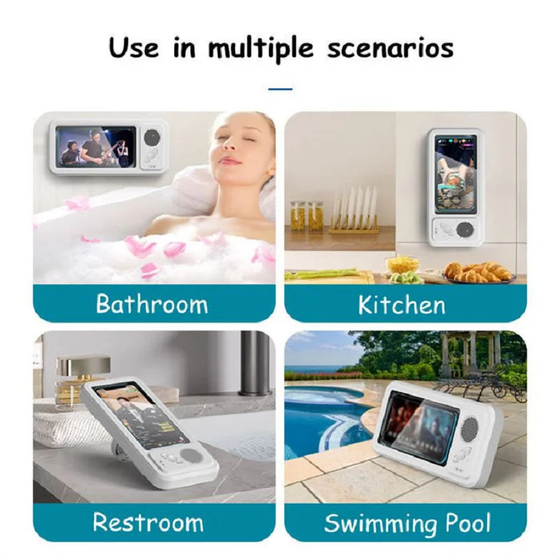 Safe Waterproof Shower Phone Case Bluetooth Speaker with Touchscreen Mobile Wall Mount Holder for Bathroom,Swimming Pool & Beach