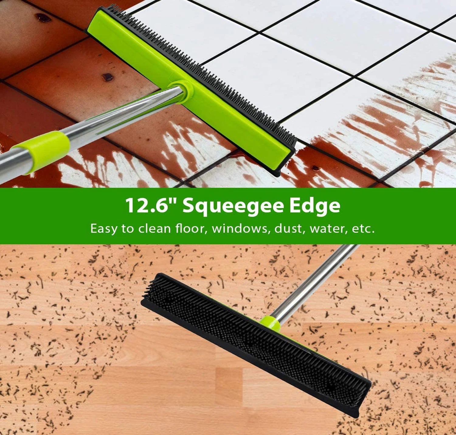 Pet Hair Rubber Broom Floor Brush for Carpet Dog Hair Remover Silicone Broom  Househeld Cleaning Squeegee Adjustable Long Handle
