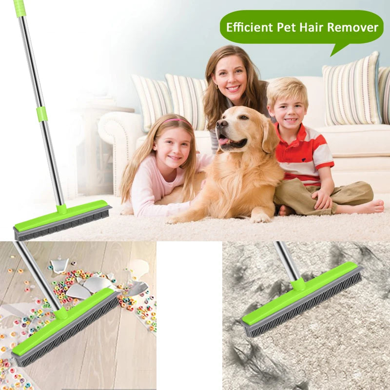 Pet Hair Rubber Broom Floor Brush for Carpet Dog Hair Remover Silicone Broom  Househeld Cleaning Squeegee Adjustable Long Handle